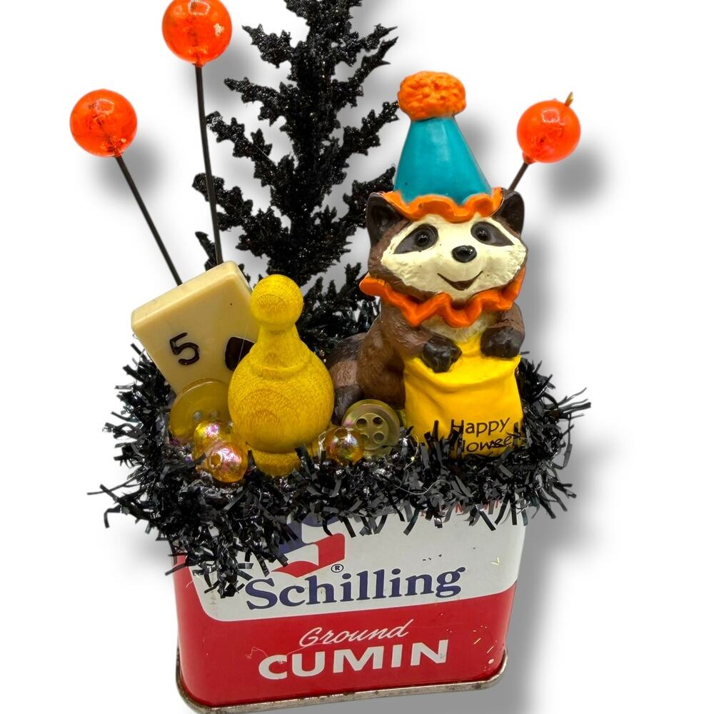 Cute Halloween Trinket - Hallmark Merry Miniature Racoon Figurine Spice Tin